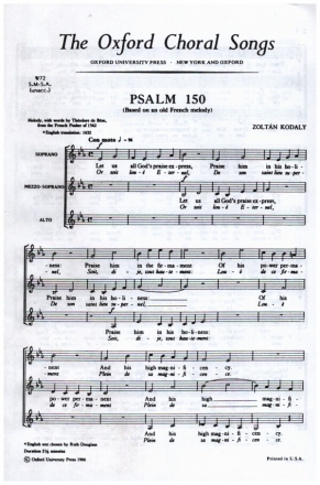 Psalm 150 for femal chorus (SSA) a cappella vocal score (en/fr)