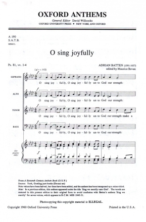 O sing joyfully for mixed chorus a cappella (piano) vocal score (en)