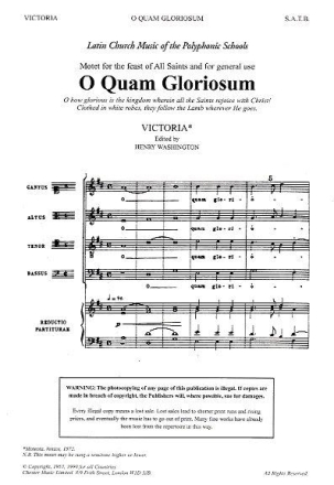 Victoria: O Quam Gloriosum (Washington) SATB Vocal Score