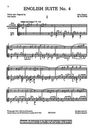 English Suite No.4 for flute (recorder) and guitar