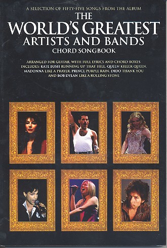 The world's greatest artist and bands: chord songbook for guitar with full lyrics and chor boxes