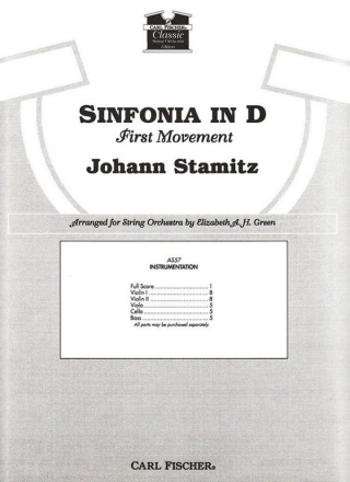 Johann Stamitz Sinfonia In D (First Movement) Streichorchester Partitur