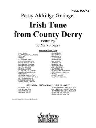 Percy Aldridge Grainger Irish Tune From County Derry Concert Band Partitur