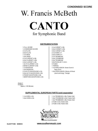 W. Francis McBeth Canto Concert Band Partitur