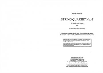 Kevin Volans, String Quartet No. 6 Streichquartett Partitur + Stimmen