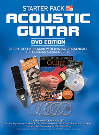 STARTER PACK ACOUSTIC GUITAR: BOOK, CD, DVD, CHORD BOOK, PLECTRUM, SET OF STRINGS, GUITAR STRAP