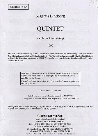 Quintet for clarinet and strings set of parts