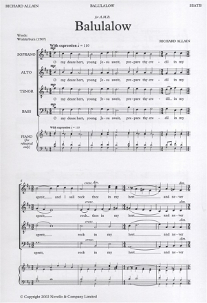 Richard Allain, Balulalow SATB Chorpartitur