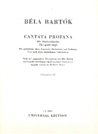 Cantata profana Tenor, Bariton, gem Chor und Orchester Klavierauszug (dt/en)