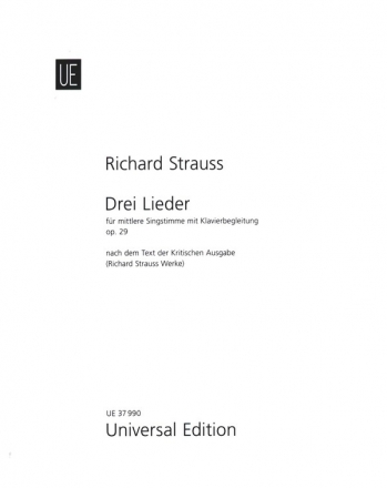 3 Lieder op.29 fr Gesang (mittel) und Klavier Partitur