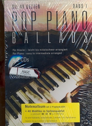 Die 40 besten Pop Piano Ballads Band 1 (+2 CD's +GM/XG/XF-Midifiles auf USB-Stick): fr Klavier/Keyboard/Computer