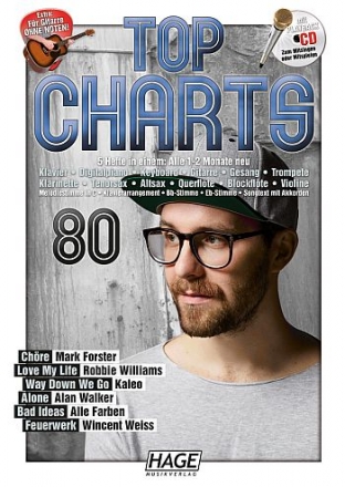 Top Charts 80 (+CD) fr C-, B-, Es- Instrumente, Klavier, Gitarre, Songtexte mit Akkorden