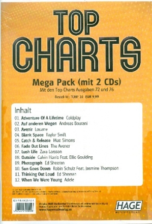 Top Charts Mega Pack Band 10 (+2 CD`s): fr C-, B-, Es- Instrumente, Klavier, Gitarre, Songtexte mit Akkorden