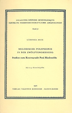 Melodische Polyphonie in der Zwlftonordnung Studien zum Kontrapunkt Paul Hindemiths