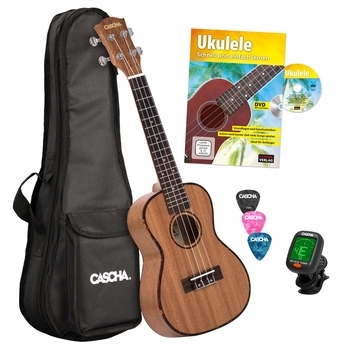 Ukulele-Set (Konzert Ukulele) Premium Mahagoni  (Buch dt/en/fr/sp +Audio Online +Instrument +Tasche +3 Picks +Tuner)