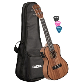 Konzert Ukulele Mahagoni mit Tonabnehmersystem (inkl. gepolsterte Tasche, Gurtpins und 3 Plektren sowie Tonabnahmersystem mit 3-Band-Equalizer)