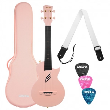 Ukulele Carbon Fibre Pink Set (Ukulele, Softcase, Gurt und 3 Plektren)