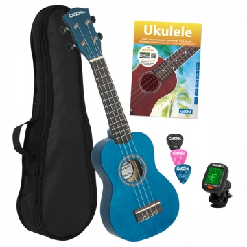 Sopran Ukulele Linde Blau Set (inkl. Schule, Tuner, ungepolsterte Tasche und 3 Plektren)