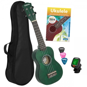 Sopran Ukulele Linde Grn Set (inkl. Schule, Tuner, ungepolsterte Tasche und 3 Plektren)