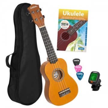 Sopran Ukulele Linde Gelb Set (inkl. Schule, Tuner, ungepolsterte Tasche und 3 Plektren)