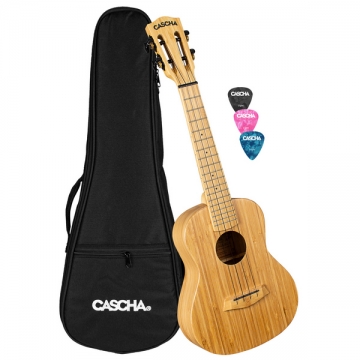 Konzert Ukulele Bamboo Natur (inkl. gepolsterte Tasche, 3 Picks)