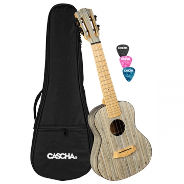 Konzert Ukulele Bamboo Graphit (inkl. gepolsterte Tasche, 3 Picks)