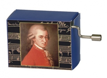 Spieluhr Mozart Wiegenlied Motiv Mozart-Portrait mit Noten mit Holz-Resonanzboden