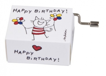 Spieluhr Happy Birthday Motiv Katze mit Holz Resonanzboden