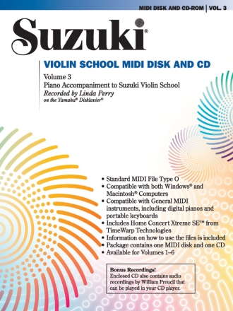 Suzuki Violin School vol.3 Midi-Disk + CD-ROM Piano Accompaniment