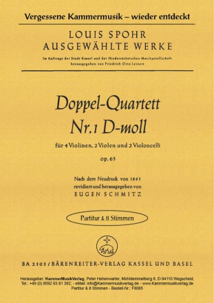 Doppelquartett d-Moll op.65 fr 4 Violinen, 2 Violen und 2 Violoncelli Partitur/Stimmen (8Stimmen) Faksimile