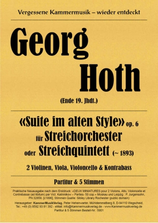 Suite im alten Style E-Dur op.6a fr Streichorchester (Quintett) Partitur und Stimmen (1-1-1-1-1)