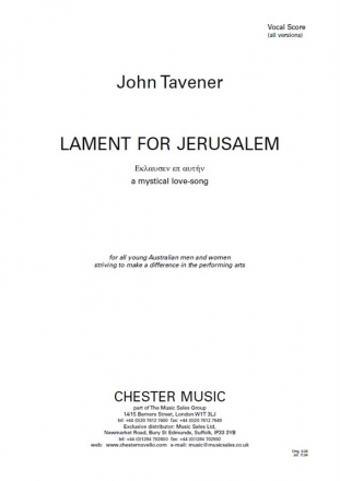 Lament For Jerusalem -  for soprano, countertenor, mixed chorus and piano accompaniment vocal score