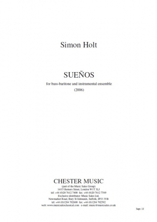 Simon Holt: Sueos Baritone Voice, Ensemble Study Score