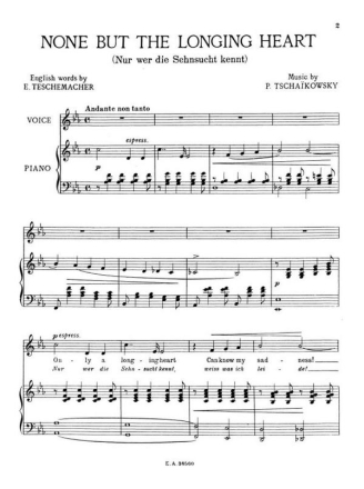 Tschaikowsky: None But The Longing Heart (PV) Voice, Piano Accompaniment Vocal Score