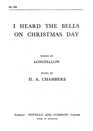 H.A. Chambers, I Heard The Bells On Christmas Day Unison Voice Organ Accompaniment Chorpartitur