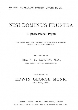 Edwin George Monk, Nisi Dominus Frustra (Hymn) SATB and Organ Chorpartitur