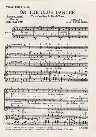 On The Blue Danube  for female choir (SS) and piano choral score