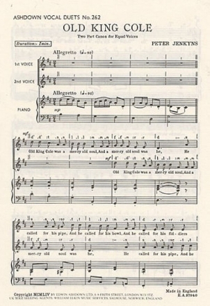 P. Jenkyns: Old King Cole Medium Voice, Piano Accompaniment Score