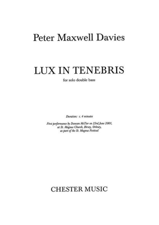 Peter Maxwell Davies: Lux In Tenebris Double Bass Instrumental Work