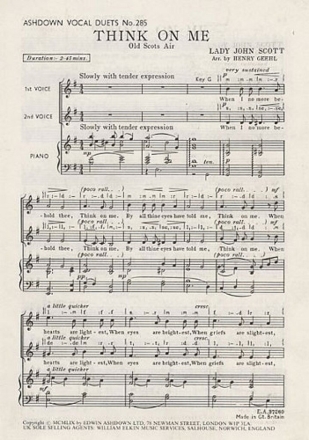 Lady John Scott: Think On Me (2-Part/Piano) Voice, Piano Accompaniment Vocal Score