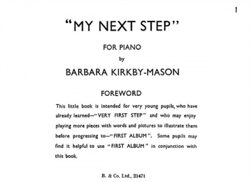 Kirkby-mason My Next Step Easy Pf Piano Instrumental Album