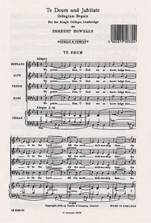 Herbert Howells, Te Deum And Jubilate (Collegium Regale) SATB and Organ Chorpartitur