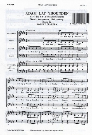 Robert Walker, Adam Lay Y Bounden SATB Chorpartitur