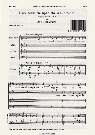 Sir John Stainer, How Beautiful Upon The Mountains SATB and Organ Chorpartitur