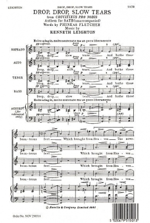 Drop, Drop, Slow Tears for mixed chorus a cappella vocal score (en)