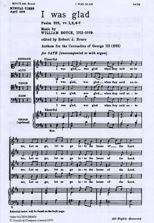 William Boyce, I Was Glad SATB Chorpartitur