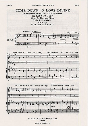 Sir William Henry Harris, Come Down O Love Divine SATB and Organ Chorpartitur