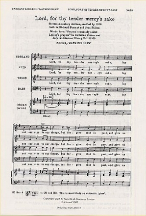 John Hilton_Richard Farrant, Lord For Thy Tender Mercy's Sake SATB Chorpartitur