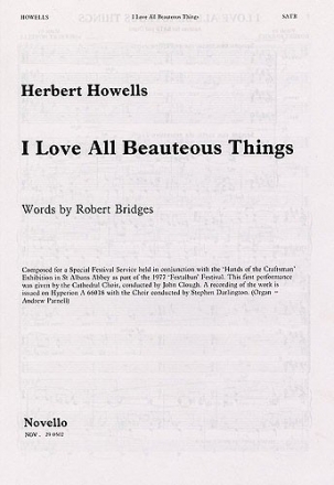 Herbert Howells, I Love All Beauteous Things SATB and Organ Chorpartitur