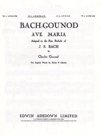 J.S. Bach/C Gounod: Ave Maria In E Flat Major Voice, Piano Accompaniment Instrumental Work